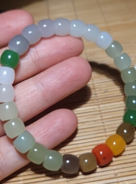 新疆的猫zg120514 22.3克，色泽搭配绚丽的和田玉全老型珠手链