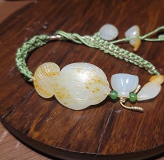 新疆的猫YQ102207 14.0克一套精美洒金皮雕刻精细羊脂白玉籽手链