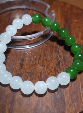新疆的猫YQ091001 直径8mm，10.8克晴水碧玉双拼圆珠手链