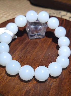 YQ112903 50.0克，珠径13mm高脂粉浓白细润老俄料羊脂白玉手串