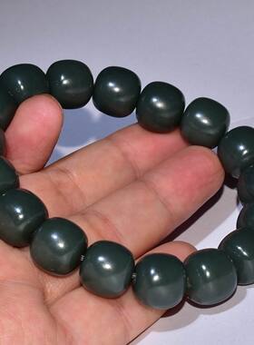 新疆的猫/直径13-12mm，61.7克叶城蓝调山料老型珠手链LLK15