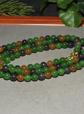 新疆的猫L010403 85.0克直径8mm精选色泽搭配绚丽和田玉多宝项链