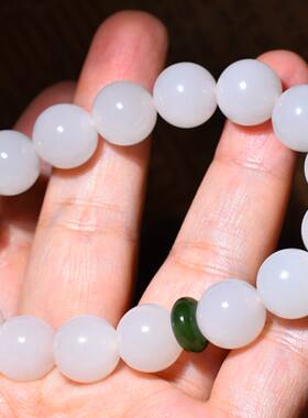 JJ0031213新疆的猫43.0克12mm顶细冰润冒油浅粉色调和田玉手串