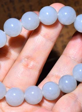 新疆的猫JJ121503  44.5克，12mm淡雅白玉底青花籽料圆珠手链