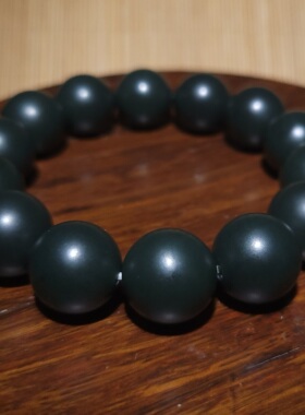 YQ012002 新疆的猫91.9克16mm款式精美的和田玉黑青玉圆珠手链