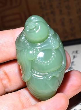 新疆的猫JJ010506 37.5克玉质细脂粉感强烈的碧玉粉青佛挂坠