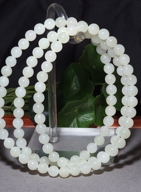 L121005 88.4克直径8mm肉质细腻油性极高新疆山料白玉圆珠108项链