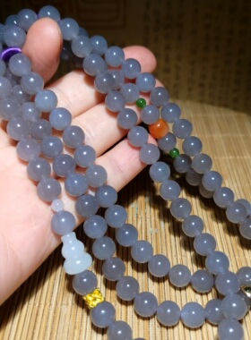 zg030311 新疆的猫78.13克色泽纯美油亮美美烟紫色和田玉108珠串