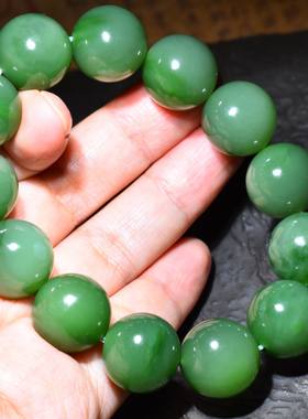 新疆的猫JJ010517 直径16mm85.4克油润细腻阳绿老坑俄料碧玉手链