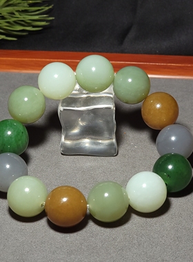 新疆的猫L091103 117.8克直径18mm色泽搭配绚丽全家福大圆珠手链