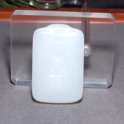 新疆的猫L112202 37.3克，老坑黑皮俄料三高羊脂白玉无相观音牌