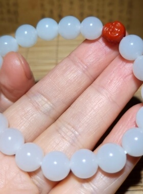 zg031107 新疆的猫26.1克白度浓郁油脂状青海羊脂白玉圆珠手链