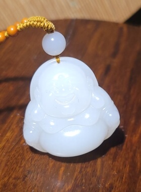 YQ031202 新疆的猫26.3克白细糯强油脂感且末羊脂白玉大肚佛挂坠