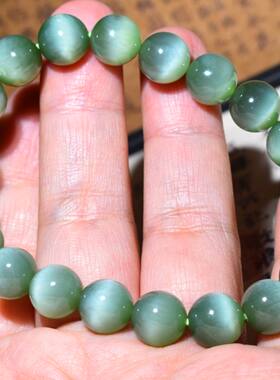 新疆的猫JJ121805  30.3克，10mm老坑俄料碧玉猫眼圆珠手链