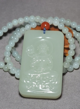 新疆的猫L102203 95.7克，鲜靓柔美高脂粉油膏料的且末青白观音牌