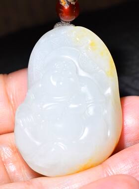 SBH363新疆的猫30克三高羊脂白玉籽料国大师工佛引福来和田玉