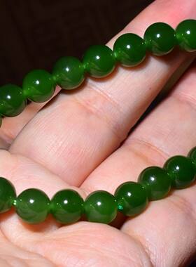 JJ030905新疆的猫18.0克8mm质地纯净的菠菜绿碧玉圆珠手链