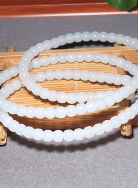 L122703 40.0克，直径6-5mm白度浓郁的于田料羊脂白玉老型珠项链