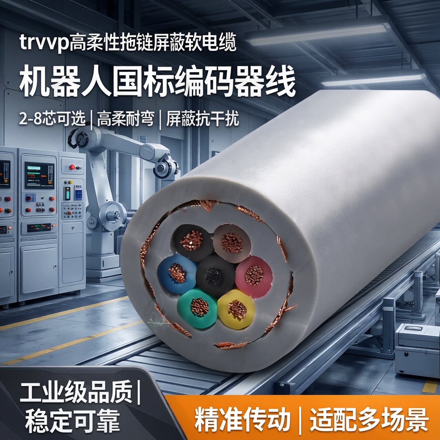 trvvp高柔性拖链屏蔽软电缆线2/3/4/5/6/7/8芯机器人国标编码器线
