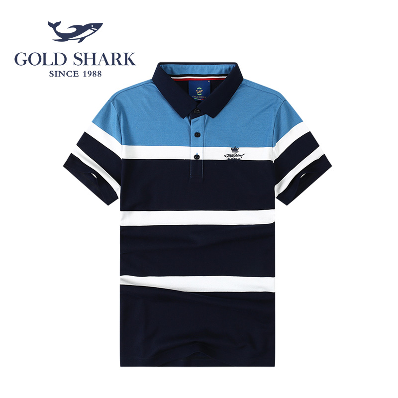 GOLD SHARK/金鲨ATX21915 Polo衫男士夏季条纹商务休闲短袖上衣