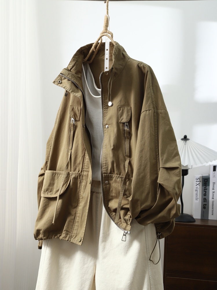 休闲纯棉大口袋松紧冲锋衣外套