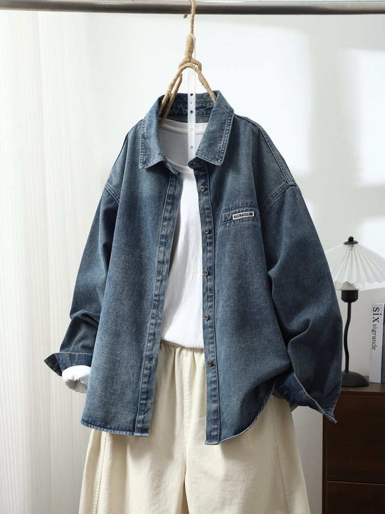 琴川谷韩版秋季新款牛仔做旧短款长袖外套宽松显瘦百搭休闲衬衫女