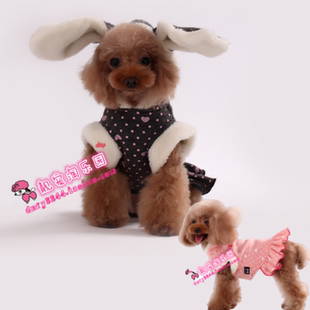 贝瑞 宠物衣服秋冬款针织内拉绒可爱小兔连帽衫小型狗衣服 狗卫衣