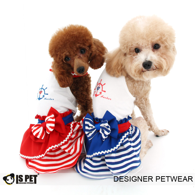 ISPET艾斯彼特  狗狗衣服 春夏海军蝴蝶结连身裙DR0014 宠物裙子