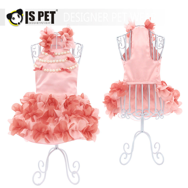 ISPET艾斯彼特  狗狗衣服 春夏珍珠蝴蝶花朵带连身裙 d023 狗裙子