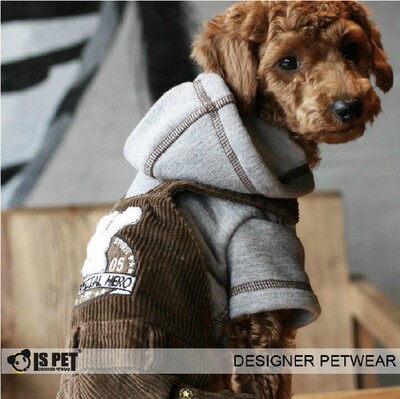 ISPET  秋冬宠物衣服狗衣服假二件背带连帽四脚裤OR0011 狗棉衣