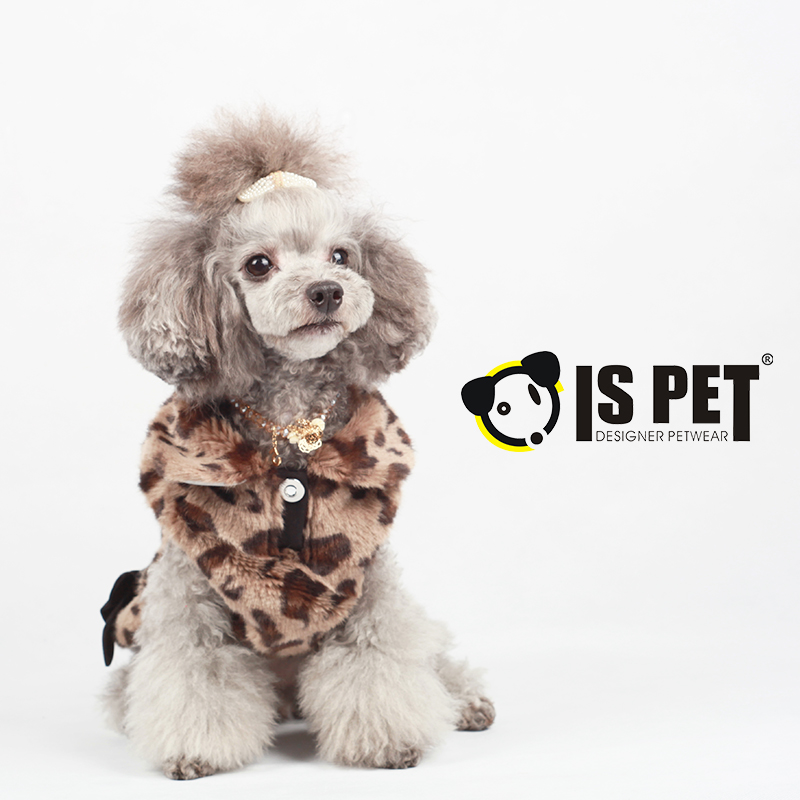 ISPET宠物服装狗大衣 奢华豹纹皮草嵌钻狗大衣 狗狗外套CT0019
