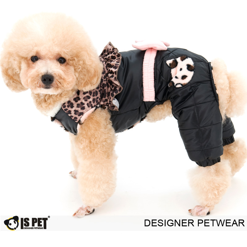 ISPET 清仓 秋冬宠物狗衣服豹纹蝴蝶结四脚棉服 加绒加厚 OR0039