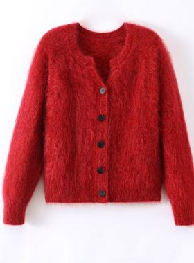 【100%拉毛绒山羊绒】小禾家六股花纱高端女士加厚羊绒开衫