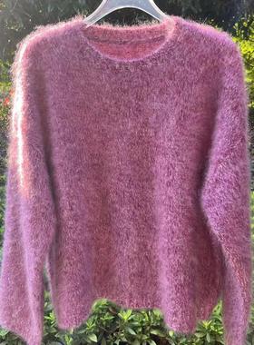 【霓裳】【100%山羊绒拉绒】秋冬新款花纱圆领套头女士羊绒衫