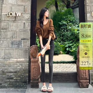 显瘦弹力铅笔裤 黑灰色靴裤 修身 女九分春秋季 子 高腰紧身小脚牛仔裤