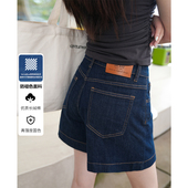 A字阔腿热裤 防褪色面料 女宽松显瘦夏季 高腰深蓝色牛仔短裤 薄款