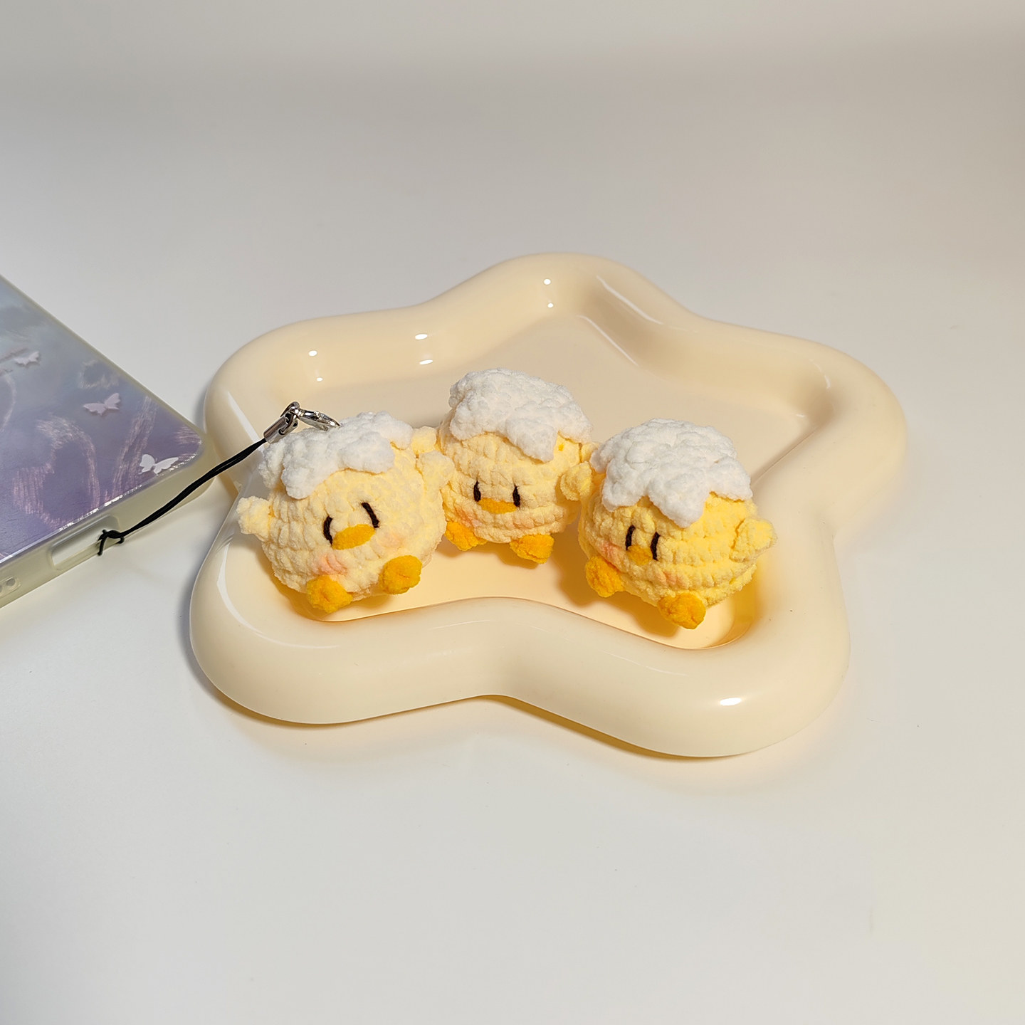 成品手工迷你小黄鸡手机绳包挂件