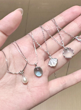 日常百搭S925纯银海蓝宝蝴蝶项链女不掉色小众高级感轻奢锁骨链新