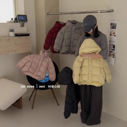BO女童羽绒服外套2025冬装新款儿童90白鸦绒加厚男童短款洋气面包