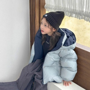 BO2026冬款童装儿童两面穿羽绒服男女童90白鸦绒保暖连帽外套中童