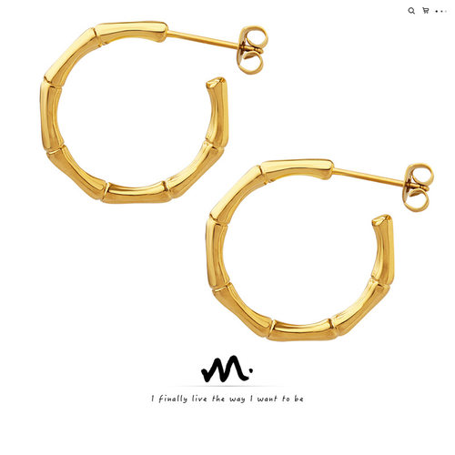 Lumiella小众个性竹节百搭骨节耳环钛钢镀18K金简约几何C形耳饰