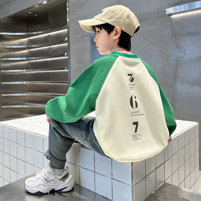 湖州织里男童拼接宽松卫衣秋装2025新款中大童上衣儿童装衣服秋季