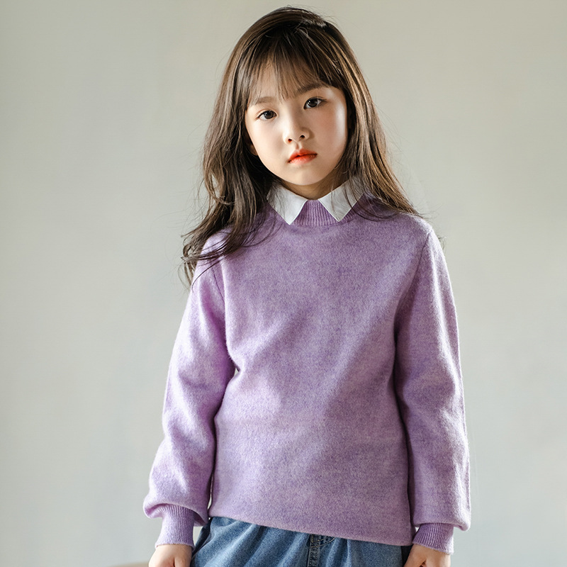 100%全羊毛衫男女童半高领简约毛衣套头宝宝儿童中大童打底衫长袖