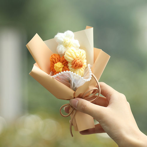 针织仿真泡芙花结婚伴手礼装饰花七夕情人节活动送礼礼品毛线花