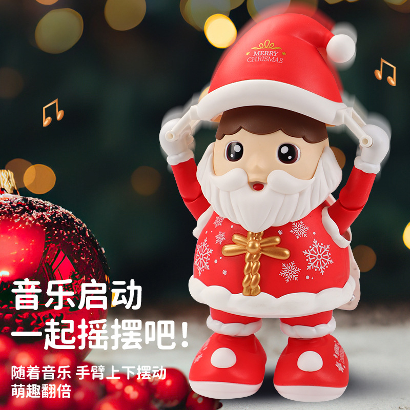 跨境电动跳舞圣诞老人灯光音乐儿童互动玩具圣诞公仔摆件批发
