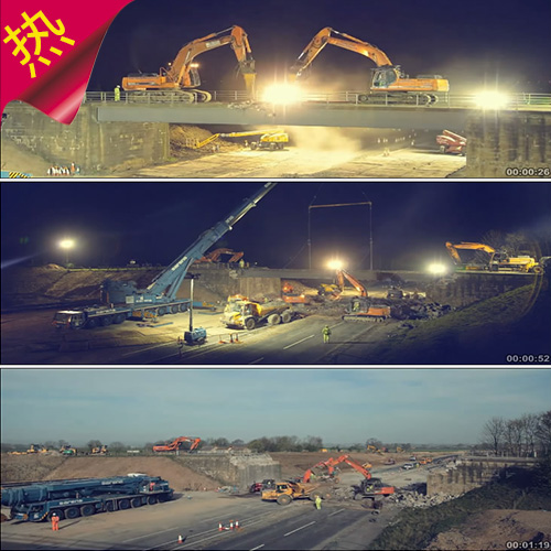 公路桥梁建设 挖掘机 塔吊 工地施工 基建 实拍视频素材