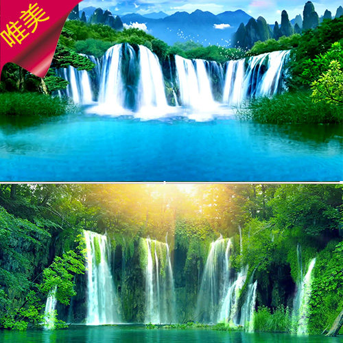 青山瀑布 高山流水唯美绿色山间 民歌民族歌舞 古筝笛子视频素材