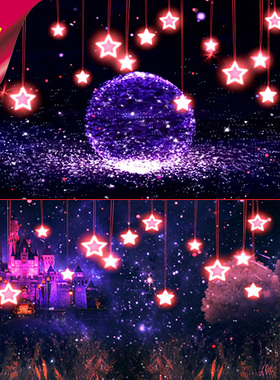 公主的梦想 儿童舞蹈 紫色城堡 卡通星星夜晚草地粒子球 视频素材