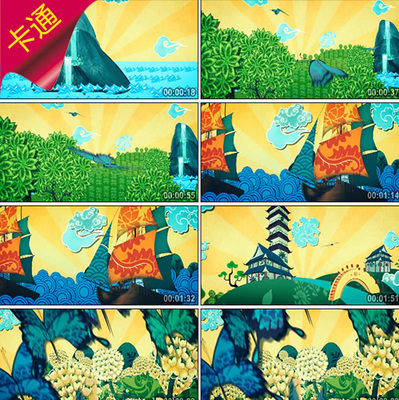 【鲤鱼跳龙门】卡通西湖雷峰塔帆船少儿节目表演舞蹈演出视频素材