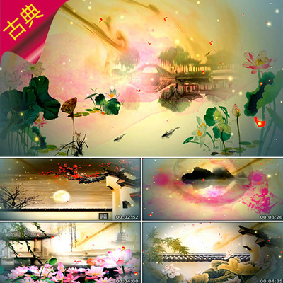 乱红 古典舞 水墨舞 葫芦丝 笛子演奏 彩色水墨江南 视频素材